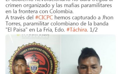 Capturan en La Fría a otro integrante del grupo paramilitar El Paisa