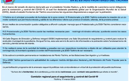  Medidas para contener la propagación del Covid-19 en el estado Táchira