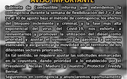 En la semana 7+7 el suministro de gasolina será para sectores esenciales