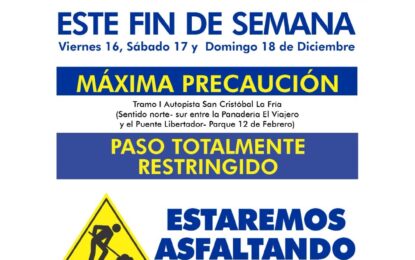 Este fin de semana estará paso restringido en tramo 1 de la Autopista SC-La Fría