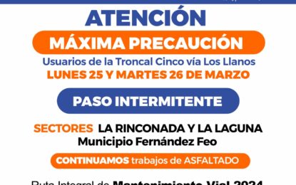 Asfaltado en sectores de La Rinconada y La Laguna en la Troncal 005